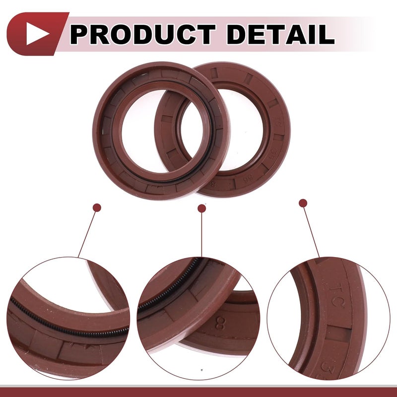 HEROFFIX Universal Oil Seal TC Seal Ring Rotary Shaft Seal 35x56x8mm High Pressure FKM Rubber Brown 2 Pcs - Image 5
